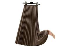 YJHLY Skirt Women Versatile Large Swing Skirt Slimming A-Line Skirt Waisted Pleated Skirt For Women Spring And Autumn Mid-Length-Dark Brown-S