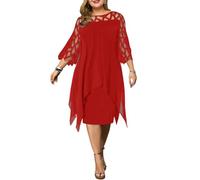 YJHLY Women'S Dress Plus Size Dresses For Women 4Xl 5Xl 6Xl Summer Elegant Mesh Sleeve White Women'S Dress Large Size Casual Party Dresses-Red-6Xl