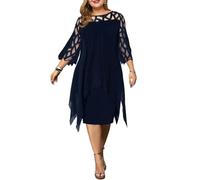 YJHLY Women'S Dress Plus Size Dresses For Women 4Xl 5Xl 6Xl Summer Elegant Mesh Sleeve White Women'S Dress Large Size Casual Party Dresses-Dark Blue-Xl