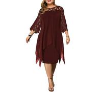 YJHLY Women'S Dress Plus Size Dresses For Women 4Xl 5Xl 6Xl Summer Elegant Mesh Sleeve White Women'S Dress Large Size Casual Party Dresses-Burgundy-5Xl