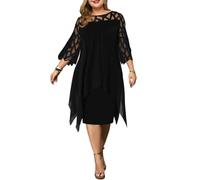 YJHLY Women'S Dress Plus Size Dresses For Women 4Xl 5Xl 6Xl Summer Elegant Mesh Sleeve White Women'S Dress Large Size Casual Party Dresses-Black-Xl