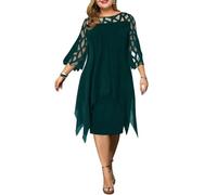 YJHLY Women'S Dress Plus Size Dresses For Women 4Xl 5Xl 6Xl Summer Elegant Mesh Sleeve White Women'S Dress Large Size Casual Party Dresses-Blackish Green-Xxxl