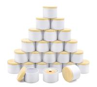 YJHSS 4oz White Candle Tins with Metal Wood-Grain Printing Lids, 24-Pack Candle Jars for Making Candles, Empty Candle Tins for Making Candles, Bulk 4 oz Candle Containers Candle Vessels