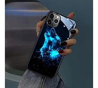 YJHWLF LED Light CompatibleiPhone 14 Plus Case Colorful Glowing Tempered Glass Back Cover Bumper Shockproof，for Cool Women and Trendy Men，Protective Lens，Call Music Flash，Send Tempered Film (Wolf)