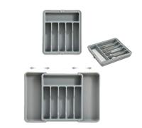 Yjia Large Cutlery Drawer Organiser, Extendable Cutlery Tray, Kitchen Utensil Spoons Forks Knives Holder Storage, 8 Compartment (Gray)