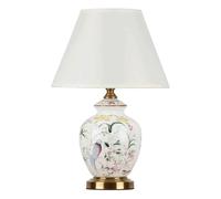 YJIANGH Compact Desk Lamp White Glazed Ceramic Bedside Lamp Tapered Fabric Lampshade Desk Light Hand-Painted Flower and Bird Lamp for Bedroom Living Room Study Room Office Hotel Room Villa Library