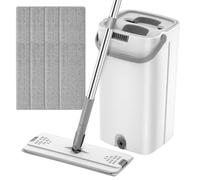 Yjijaiifd Lazy Flat Floor Mops and Bucket Set Floor Cleaning System with Washable Microfiber Pads Free-Hand Wash Flat for Hardwood Flat Squeeze Mop