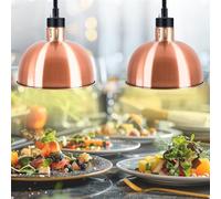 YJINGRUI Hanging Food Heat Lamp,2 Pack, 2 * 250W Commercial Buffet Warmer with Adjustable Height 60-180cm, Stainless Steel Red Copper Infrared Food Heating Lamp for Restaurant, Kitchen & Hotel