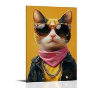 YJJECP Cat With GlassesWall Decoration Posters Waterproof Modern Home Printing Workplace Home Wall Art Easy to InstallFrame-style16x24inch(40x60cm)