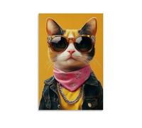 YJJECP Cat With GlassesWall Decoration Posters Waterproof Modern Home Printing Workplace Home Wall Art Easy to InstallUnframe-style24x36inch(60x90cm)