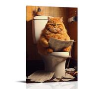 YJJECP Fat Cat Toilet PosterWall Decoration Posters Waterproof Modern Home Printing Workplace Home Wall Art Easy to InstallFrame-style24x36inch(60x90cm)
