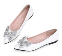 YJJQMYYCPA Leather Ballet Flats for Women Bling Rhinestone Fashionable Pointed Slip on Comfort Breathable Wedding Flats Shoes for Women Dress Shoes, White, 5.5 UK