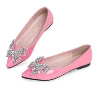 YJJQMYYCPA Leather Ballet Flats for Women Bling Rhinestone Fashionable Pointed Slip on Comfort Breathable Wedding Flats Shoes for Women Dress Shoes, Pink, 2.5 UK
