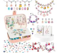 YJK Charm Bracelet Making Kit，5-12 Year Old Girl Birthday Gift, Portable Organizer Box, Creative Crafts for Girls, Charm Necklace Making kit，DIY Beaded Jewelry Making Kit 133Pcs (Pink & Violet)