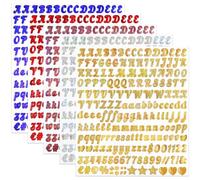 YJKEAI 0.5 Inch Small Sparkling Vinyl Letters Number Stickers, 950 Pieces Self Adhesive Alphabet Symbol Sticker for Sign, Lunch Box Decor, Scrapbook, Gold/Silver/Pink/Blue/Red