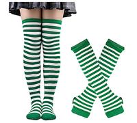 YJLX Colourful Socks Knee Socks Rainbow Arm Warmer Leg Stocking Colourful Thigh High Socks Sleeve Set Women's Socks Overknee Socks Stocking Colourful Thigh High Socks Fingerless Gloves, Green, One