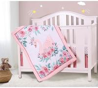 YJM Swan Cot Bedding Set for Baby Girls, Pink Crib Set, 4 Piece Nursery Bedding Set With Cot Quilt/Sheet/Dust ruffle/Blanket,Swan Pink