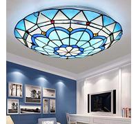 Yjmgrowing LED Ceiling Light Fixture for Entrance,Tiffany Style Stained Glass Flush Mount Ceiling Lamps Mediterranean Blue Corridor Aisle Lighting,LED Chip,Tricolor Light,40cm