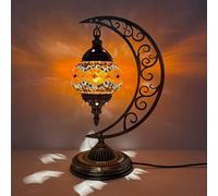 Yjmgrowing Turkish Moon Table Lamps Mosaic Colored Glass Desk Lights Moroccan Handmade Decor Bedside Lights for Bedroom Living Room Cafe Bar, W9.5″H15.3″,C