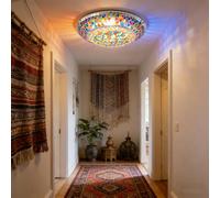 Yjmgrowing Turkish Mosaic Flush Mount Ceiling Light, Bohemian Handmade Stained Glass Close-to-Ceiling Lamp, Moroccan Lighting Fixture for Bedroom, Hallway, Entryway, Restaurant, E26/E27,20inch