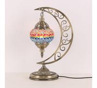Yjmgrowing Turkish Mosaic Moon Table Lamp Moroccan Handmade Glass Desk Lights Decor Bedside Light for Bedroom Living Room Cafe Bar, W9.5″H15.3″,C