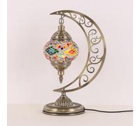 Yjmgrowing Turkish Mosaic Moon Table Lamp Moroccan Handmade Glass Desk Lights Decor Bedside Light for Bedroom Living Room Cafe Bar, W9.5″H15.3″,D