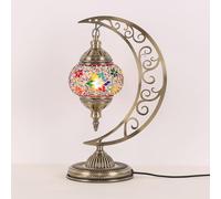 Yjmgrowing Turkish Mosaic Moon Table Lamp Moroccan Handmade Glass Desk Lights Decor Bedside Light for Bedroom Living Room Cafe Bar, W9.5″H15.3″,E