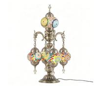 Yjmgrowing Turkish Mosaic Table Lamp with 5 Lights, Moroccan Handmade Desk Lights Bohemia Colorful Glass Decor Light for Bedroom Cafe Bar, W15″H25″,G