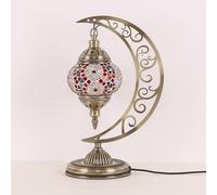 Yjmgrowing Turkish Mosaic Table Lamps Moroccan Moon Desk Lights Handmade Glass Decor Bedside Light for Bedroom Living Room Cafe Bar,B