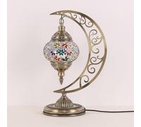 Yjmgrowing Turkish Mosaic Table Lamps Moroccan Moon Desk Lights Handmade Glass Decor Bedside Light for Bedroom Living Room Cafe Bar,D
