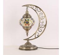 Yjmgrowing Turkish Mosaic Table Lamps Moroccan Moon Desk Lights Handmade Glass Decor Bedside Light for Bedroom Living Room Cafe Bar,A