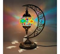 Yjmgrowing Turkish Style Table Lamp Mosaic Glass Desk Lights Handmade Moroccan Moon Decor Bedside Light for Bedroom Living Room Cafe Bar,D