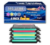 YJMGT 593-10368 Toner Cartridges Compatible for Dell 593-10369 593-10370 593-10371 2145cn Printers, High-Definition Printing Effect with Chip, 6500 Pages (4-Pack BK/C/M/Y)