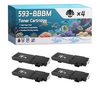 YJMGT 593-BBBM 593-BBBT 593-BBBS 593-BBBR Toner Cartridge Compatible for Dell C2665dn C2665dnf C2660dn Printers, High-Definition Printing Effect with Chip, 7000 Pages (4 Pack Black)