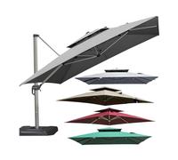 YJMZDZQ 3x3m 8 Ribs Square 2-Tier Top Patio Umbrella Replacement Canopy, Square Cantilever Umbrella Replacement Cover UV Water Resistant (Canopy Only), for Backyard, Garden, Beach, Yard, Table(Grey)