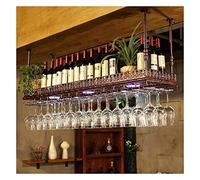 YJPDPHJJ Upside down wine rack, simple style iron hanging wine glass rack, ceiling decoration rack, suitable for bars, restaurants, kitchens (Color : Bronze, Size : 120 * 35cm)