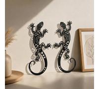 YJQXMYU 2Pcs Metal Gecko Wall Art, Hollow Silhouette Lizard Wall Sculpture, Black Iron Hanging Ornament with Mounting Screws, Decor for Indoor Outdoor Garden Patio Fence