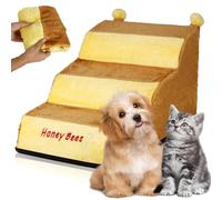 YJQXMYU 3 Steps Pet Stairs for Small Dogs, Foldable Pet Bedside Stairs with Removable Cover High Density Sponge Cat Ramp, Non Slip Fun Ladder Ramp for Bed Couch Sofa Chair