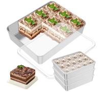 YJQXMYU 4 Pcs Baking Tray for Oven, Stainless Steel Cake Tin Rectangle with Plastic Lid Portable Tiramisu Baking Tray Deep Sheet Pans for Brownie Lasagna Flapjack, 28.5×22.5×6.5CM
