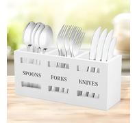 YJQXMYU Kitchen Utensil Holder with 3 Separate Compartments, Desktop Wooden Silverware Caddy Large Capacity Kitchen Utensil Holder Multipurpose Flatware Caddy for Forks Spoons Cutters (White)