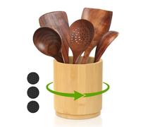 YJQXMYU Kitchen Utensil Storage Holder 360° Rotating Cooking Tool Holder Large Capacity Utensil Crock Round Cooking Tool Organizer Farmhouse Kitchen Countertop Decor 15x16.5CM(Bamboo)