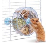 YJQXMYU Rotating Rat Foraging Toy, Interactive Slow Feeder Treat Dispenser | Hanging Hamster Enrichment Wheel with 5 Divided Compartments, Clear PC Slow Feeding Cage Box for Mice, Gerbils & Syrian Pets