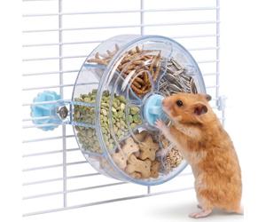 YJQXMYU Rotating Rat Foraging Toy, Interactive Slow Feeder Treat Dispenser | Hanging Hamster Enrichment Wheel with 5 Divided Compartments, Clear PC Slow Feeding Cage Box for Mice, Gerbils & Syrian Pets