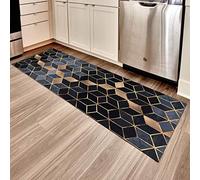 YJRBZ Kitchen Carpet Runner Rugs, Geometry Long Carpets for Hallway/Corridor/Stairs, Polyester Washable Thick Floor Non Slip Mats - Black/Gray/Gold (Size : 60×100cm)