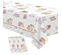 YJRJSC Book Theme Tablecloth, Party Decoration, Disposable Tablecloth, Book Club, Birthday Party, Table Cloth, Library, Reading Design, Baby Shower, 54 x 108 Inch, Pack of 3