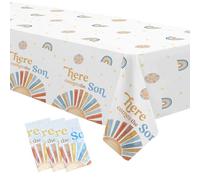 YJRJSC Here Comes The Son Baby Shower Decorations Tablecloth, Disposable Boho Sun Baby Shower Party Supplies Tablecover, Sunshine Baby Boy Table Decorations Table Cloth, 3 Pcs, 54in x 108in
