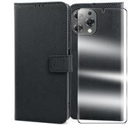 YJROP for Doogee N55 Plus Case,with Screen Protector,PU Leather Wrist Strap Card Slots Shockproof Protective Flip Cover Phone Wallet Case for Doogee N55, Black