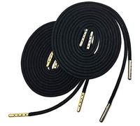 YJRVFINE 1/7" Thick Round Waxed Shoelaces with Metal Tips Dress String 2 Pair, 01 Black: 1p Gold Tips + 1p Silver Tips, 31"INCH (80CM)