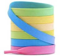 YJRVFINE Colorful Print Shoe Laces: 1 Pair Flat Rainbow Gradient Shoelaces, 02 Pink Blue Yellow Gradient, 48 Inch (122cm)
