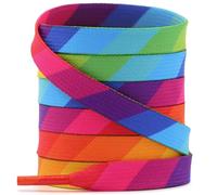 YJRVFINE Flat Striped Shoe Laces: 1 Pair Colorful Replacement Shoelaces, 01 Rainbow Diagonal Stripe, 48 Inch (122cm)